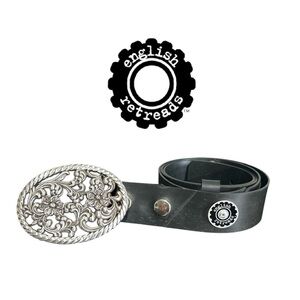 English Retreads Recycled‎ Rubber Tire Belt with Decorative Floral Belt Buckle